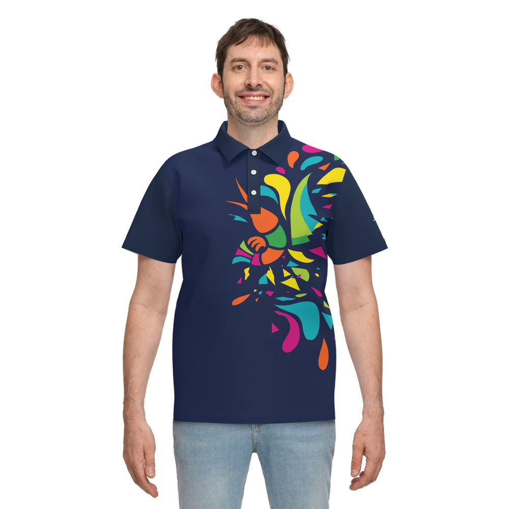 Ocean Sunset Waves Polo Blue