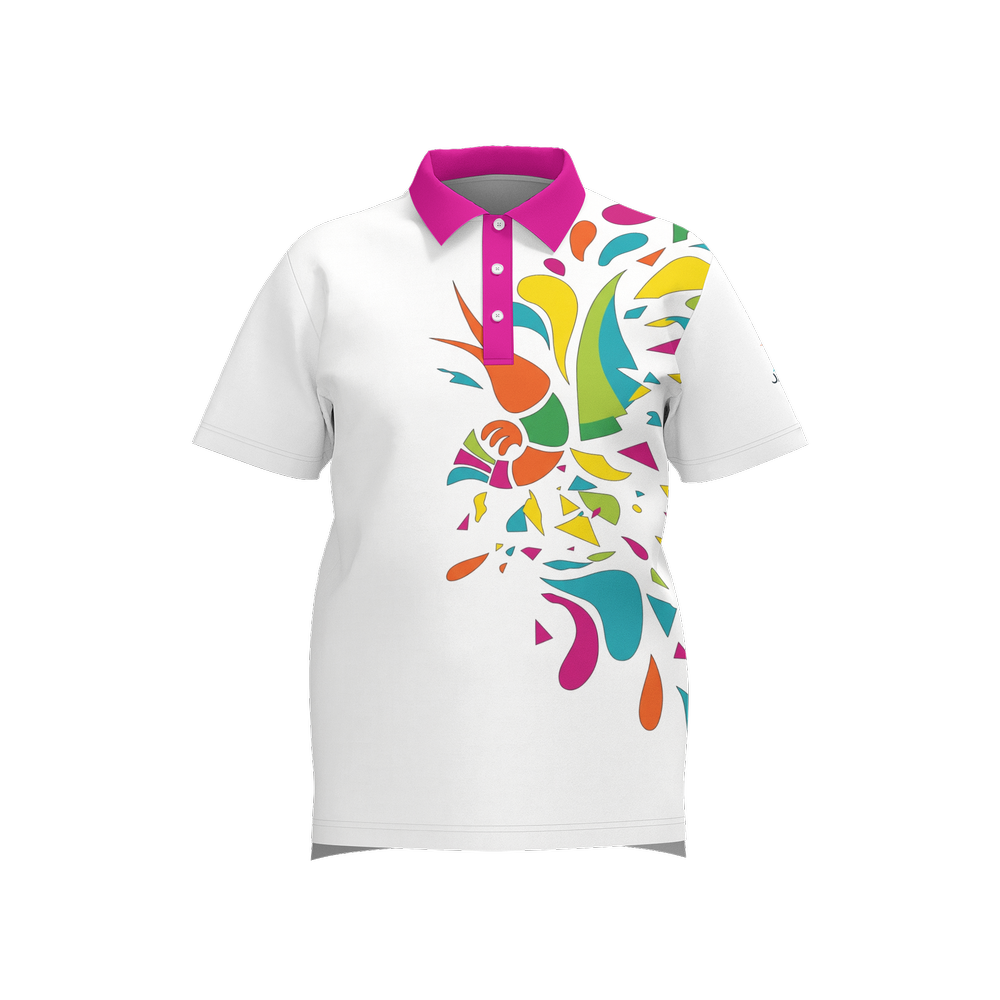 Ocean Sunset Waves Polo White - Vanguard Art Series golf polo, front view