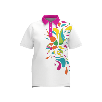 Ocean Sunset Waves Polo White - Vanguard Art Series golf polo, front view