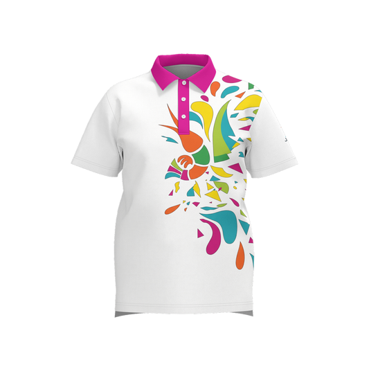Ocean Sunset Waves Polo White - Vanguard Art Series golf polo, front view