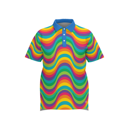 Retro Wave Polo - Rainbow wave print athletic golf shirt front view