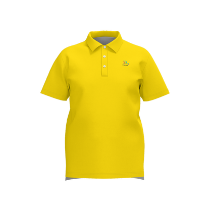 Pin Flag Yellow Performance Polo - Yellow performance golf polo front view