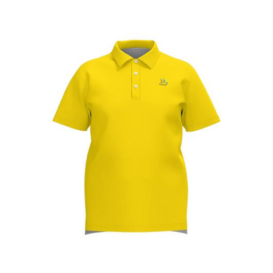Pin Flag Yellow Performance Polo - Yellow performance golf polo front view
