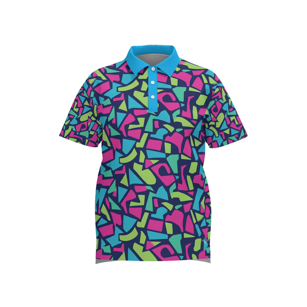 Midnight Tropical Polo - Navy geometric statement golf polo front view