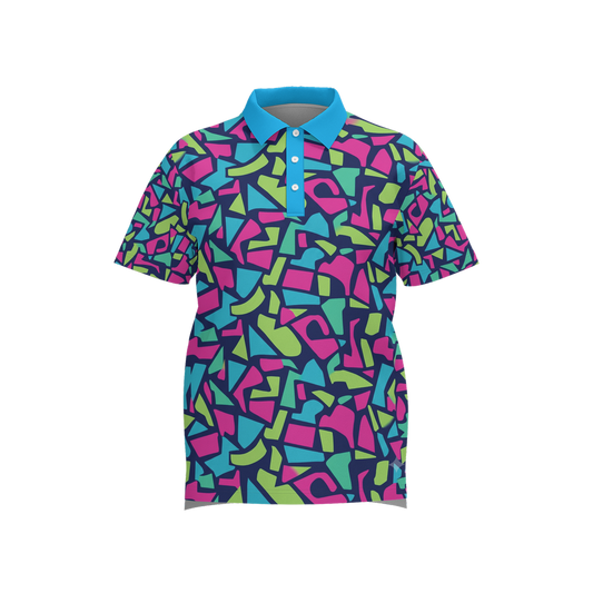 Midnight Tropical Polo - Navy geometric statement golf polo front view