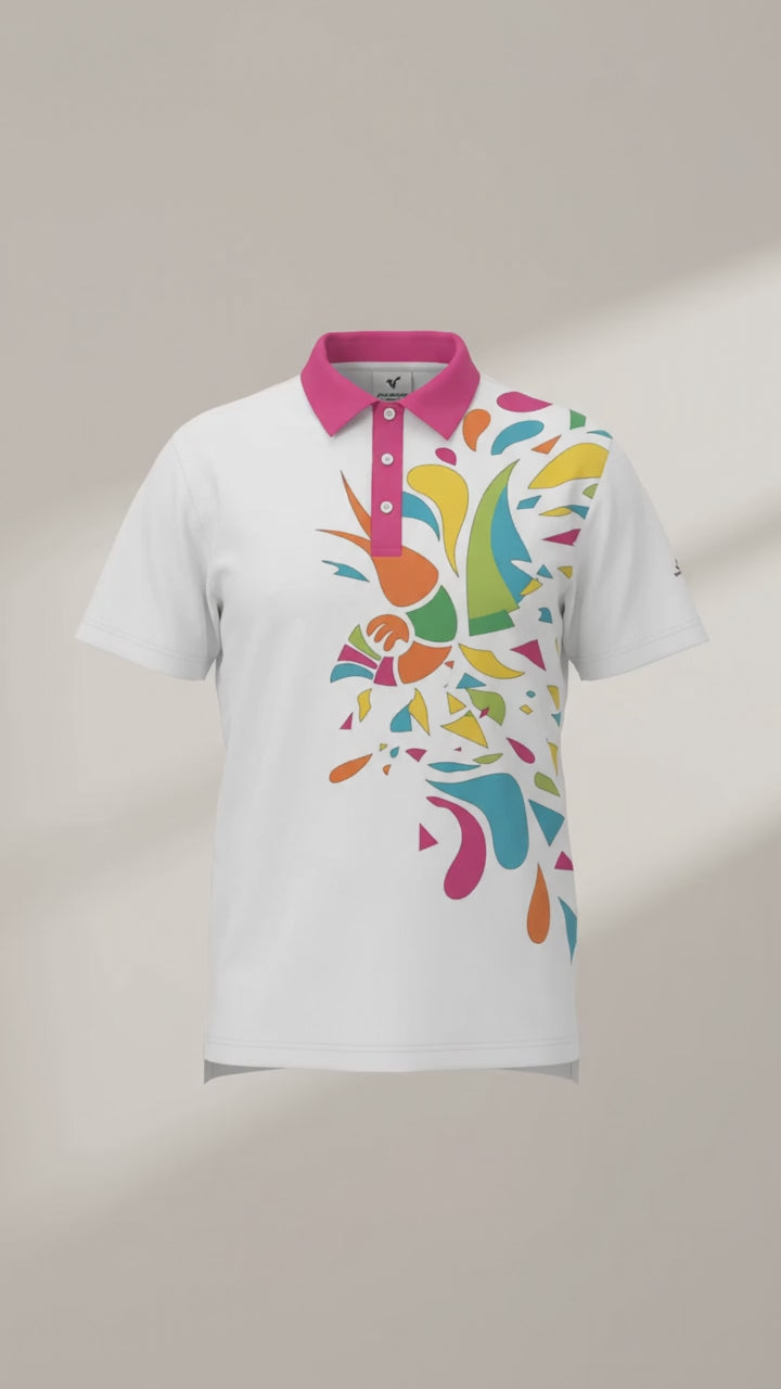 Ocean Sunset Waves Polo White