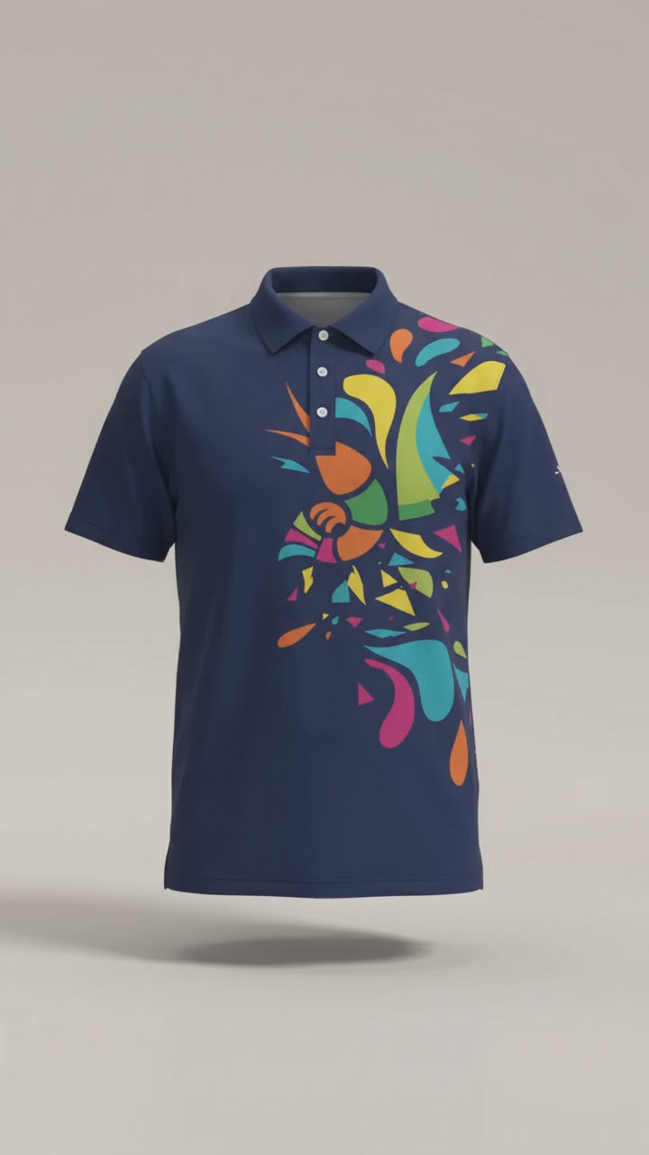 Ocean Sunset Waves Polo Blue