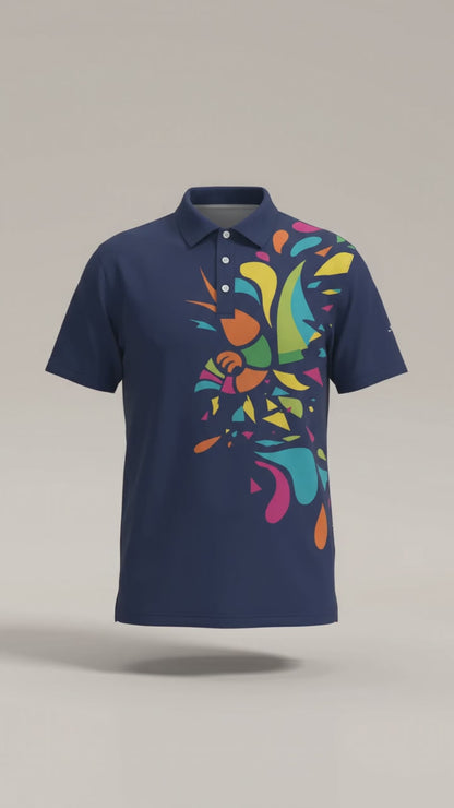 Ocean Sunset Waves Polo Blue